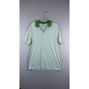Nike Golf Polo Shirt Mens Large Green White Stripe Dri Fit Performance Stretch